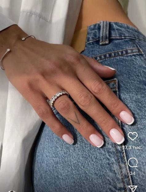 Gel French Manicure Squoval, French Nails Rounded Square, Squavol French Tip Nails, Opaque French Tip Nails, Semi Square Nails, French Manicure Square Round, Round Square French Tip Nails, French Manicure Dark Skin, Light French Tip Nails