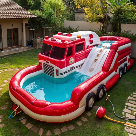 Giant Inflatable Pool, Inflatable Water Park Backyards, Inflatable Kiddie Pool, Kids Sports Room, Inflatable Pool Bed Kids, Backyard Water Parks, Baby Fancy Dress, Big Inflatable Water Slides, Inflatable Obstacle Course