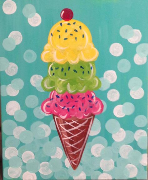 Ice Cream Cone Cool Crafts For Kids, Craft Ideas With Paper, Ice Cream Painting, Ideas With Paper, Kids Craft Ideas, Kids Painting Party, Kids Canvas Painting, Cool Crafts, Ice Cream Art