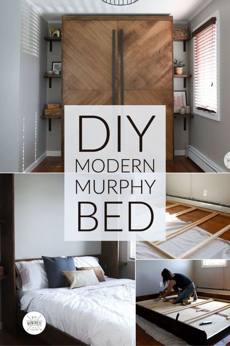 When you need a space to do double duty for an office and guest room build your own DIY Murphy Bed as a solution! #murphybed #diywoodworking Build A Wall Bed, Beds For Small Spaces Bedroom, How To Make A Murphy Bed Diy Queen Size, How To Build A Murphy Bed Diy, Murphy Beds For Small Spaces, Build A Murphy Bed Queen Size, Pallet Murphy Bed Diy, Diy Wall Bed, Diy Murphy Bed Kit