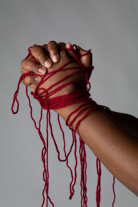 Portrait photography with red thread to symbolize romantic fate #photography #photoshoot #stilllifephotography #stilllife #photographytricks Red Thread Photoshoot, Red Thread Photography, Red Editorial Photography, Red Thread Aesthetic, Red String Aesthetic, Red String Of Fate Aesthetic, Red Thread Of Fate Art, String Photography, Thread Photography