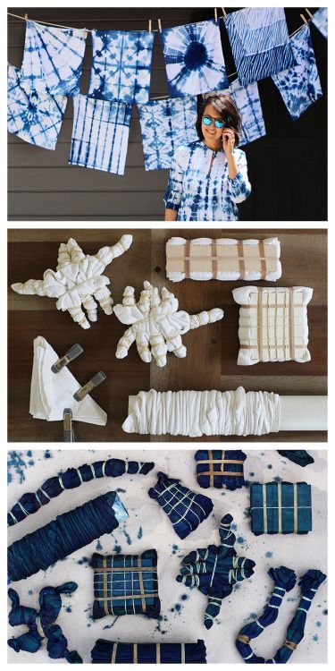 DIY Shibori Dyeing Tutorial from Honestly WTF.This was Honestly... | TrueBlueMeAndYou: DIYs for Creative People | Bloglovin’ Tie Dye Patterns Tutorials, Dyed Clothes, Diy Shibori, Shibori Dyeing, Shibori Diy, Tie Dye Patterns Diy, Fabric Dyeing Techniques, Hantverk Diy, Diy Tie Dye Shirts