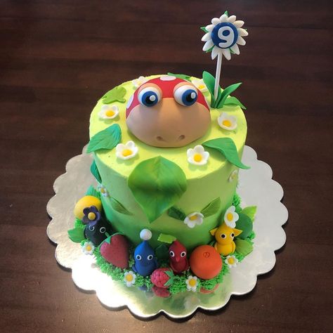 Pikmin Cake, Pikmin Birthday Party, Pikmin Art, Birth Cakes, Old Cake, Cake Liner, Cake Creations, Fondant Cakes, 8th Birthday