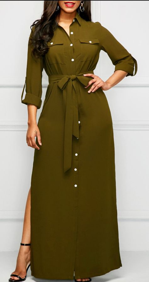 Robes Army Dress, Green Shirt Dress, Fashion Dresses Online, Classy Dress Outfits, Maxi Dress Online, Blouse Tops, Latest African Fashion Dresses, Long Shirt Dress, African Fashion Dresses