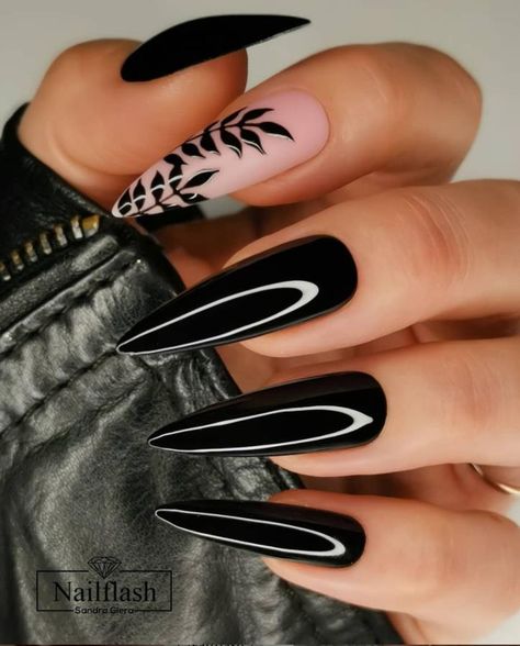 A women's lifestyle destination dedicated to style, entertainment, love, and living beautifully. Black Acrylic Nails, Her Nails, Black Nail Designs, Latest Nail Art, White Nail, Fire Nails, Best Acrylic Nails, Gorgeous Nails, Stiletto Nails