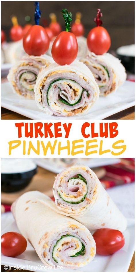 Softball Food Travel, Galentines Lunch Ideas, Turkey Club Pinwheels, Club Pinwheels, Beach Lunches, Roll Appetizers, Galentines Brunch, Meat Roll, Turkey Roll