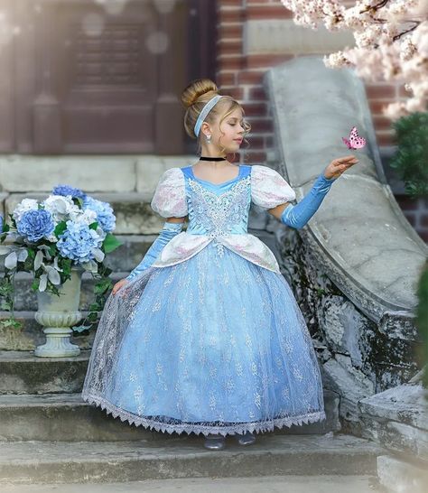 Cinderella Costume Kids, Disney Princess Photography, Blue Princess Gown, Toddler Princess Costume, Majestic Dress, Princess Shoot, Blue Princess Dress, Tale Dress, Being A Princess