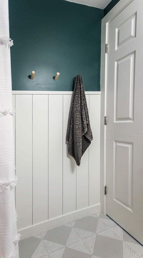 Want to upgrade the walls in your small bathroom? Learn all about how easy and inexpensive DIY half wall shiplap can be to add an accent wall like this! #modern #walls #white #verticalshiplap Diy Vertical Shiplap, Diy Wallpaper Headboard, Shiplap Bathroom Wall, Cleaning Marble Floors, Faux Wood Wall, Vertical Shiplap, Painting Shiplap, Shiplap Bathroom, Shiplap Accent Wall