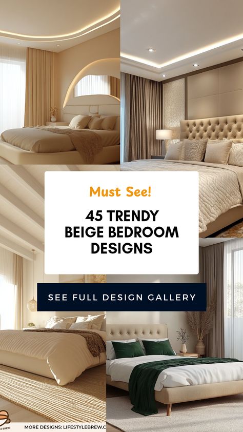 Transform your space with these 45 trendy beige bedroom design ideas! Beige offers a soothing backdrop that promotes relaxation while maintaining elegance. From minimalistic decor to plush textiles, implementing beige in your bedroom can help create a serene oasis. Explore innovative storage solutions, cozy bedding options, and stylish accent pieces to maximize comfort. Discover how to blend textures and colors, ensuring your beige-themed bedroom is both chic and inviting. Perfect for those seeking a calm sanctuary in their home. Beige Theme Bedroom, Bedroom Furniture Ideas Modern, Cream Bedroom Aesthetic, Brown And Cream Bedroom, Beige Bedroom Design, Grey And Gold Bedroom, Cream Bedrooms, Beige Comforter, Minimalistic Decor