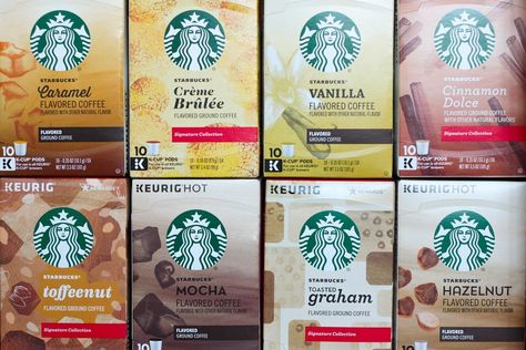 All the Flavored Starbucks K-Cups, Ranked by Taste Starbucks K Cups, Cafe Latte Recipe, Packed Snacks, Minuman Starbucks, Starbucks Flavors, Vanilla Frappuccino, Keurig Coffee Pods, Starbucks Merchandise, Coffee Yogurt