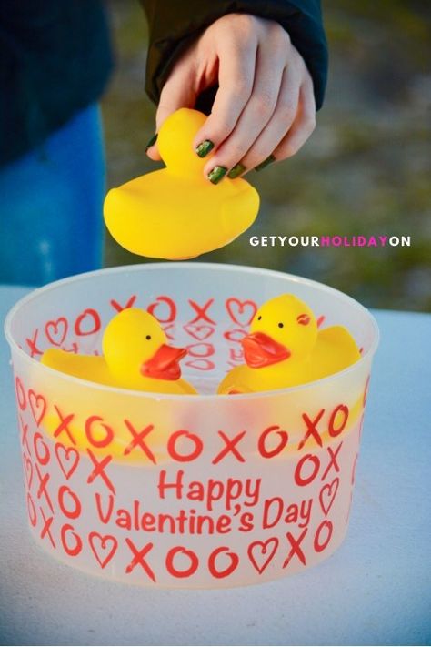 Ready to try the Pick-A-Duck Game? Easy carnival game for Valentine's Day! Tribute to the Rubber Duck Pond game! #candy #partyfavors #momlife #win Valentines Carnival Games, Duck Pond Game, Kids Carnival Games, Fun Party Crafts, Duck Game, Stag And Doe, Spy Party, Kids Carnival, Valentine's Party