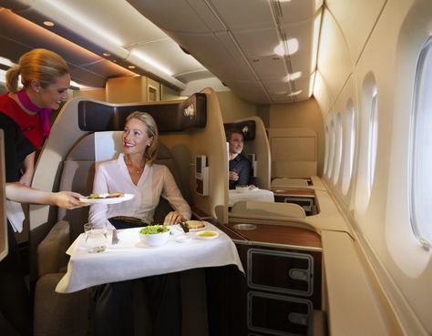 The 10 Most Luxurious First-Class Airline Cabins Photos | Architectural Digest First Class Airline, First Class Flight, Flying First Class, First Class Seats, First Class Flights, Airline Travel, Kid Friendly Travel Destinations, Airplane Travel, Kid Friendly Trips