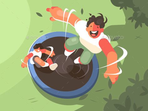 Jumping On Trampoline, Jumping Trampoline, Backyard Trampoline, Two Guys, Trampolines, Animal Projects, Flat Illustration, Illustration Character Design, Illustration Vector