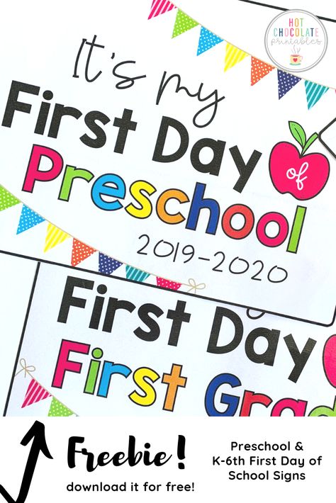 Kids First Day Of School, First Day Of School Signs, Preschool First Day, First Day Of Kindergarten, Free Preschool Printables, First Day School, First Day Of School Activities, School Printables, Different Signs