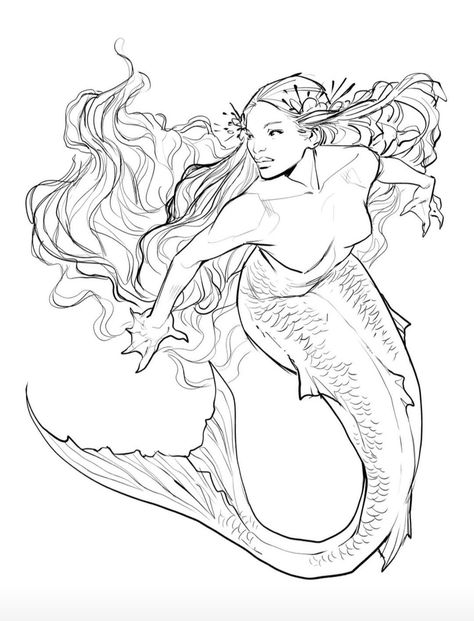 Black Mermaid Drawing, Mermaid Art Drawing Sketches, Mermaid Drawing Poses, Viking Mermaid, Mermaid Poses Drawing, Mermaid Black And White, Mermaid Poses, Siren Art, Mermaid Queen