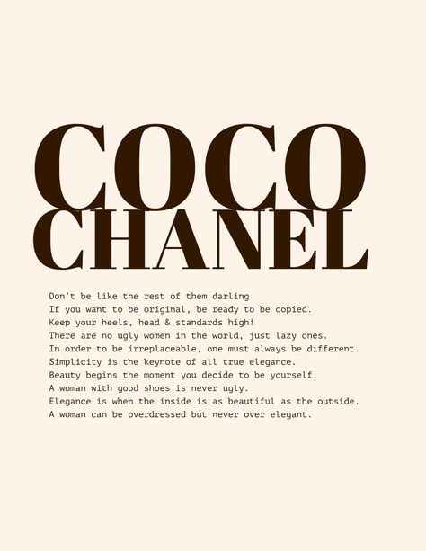 Plakat Design Inspiration, Inspirerende Ord, Motiverende Quotes, Vintage Poster Art, Beige Background, Fashion Quotes, Room Posters, Quote Aesthetic, Coco Chanel