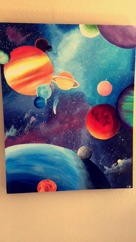 Planet Paintings Easy, Painting Space Ideas, Oil Pastel Planets, Cool Space Paintings, Outer Space Acrylic Painting, Astronomy Painting Easy, Planet Drawing Color, How To Paint Planets, Space Painting For Kids