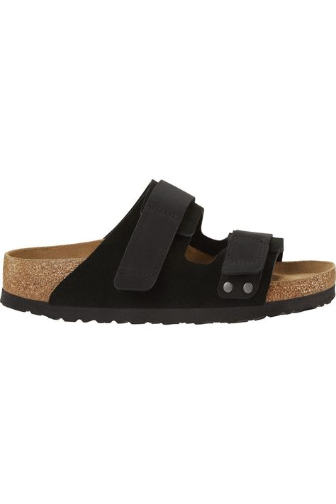 A Sport-Inspired Take On The Iconic Arizona Sandal, The Uji Maximizes On-The-Go Comfort By Bringing The Upper Together Softly Over The Foot And Securing With Hook-And-Loop Straps For A Customized Fit. Molded Footbed - Hook And Loop - Adjustable - Made In Germany Birkenstock Uji Leather Narrow In Birkenstock Men, Black Birkenstock, Double Strap Sandals, Narrow Shoes, Before Midnight, Espadrille Sandals, Birkenstock Shoes, Sandals Black, Mens Slippers