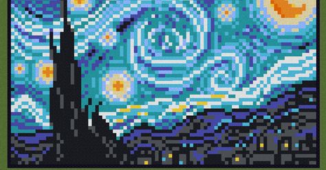 Van Gogh Pixel Art, Minecraft Architecture, Starry Night Van Gogh, Beaded Curtains, Minecraft Designs, Vincent Van Gogh, Aesthetic Art, Van Gogh, Country Flags