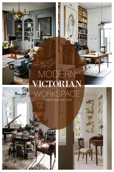 Modern Victorian Office Design, Office Ideas Victorian, Modern Victorian Office Decor, Modern Victorian Tv Stand, Victorian Home Decor Modern Living Room, Modern Victorian Home Office, Victorian Home Modern Interior, Victorian Fretwork Interior, Victorian Home Office Ideas