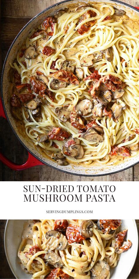 Sun-Dried Tomato Mushroom Pasta Sundried Tomato And Mushroom Pasta, Sun Dried Tomatoes Pasta, Mushroom Pasta Easy, Tomato Mushroom Pasta, Creamy Sun Dried Tomato Pasta, Shrimp Pesto Pasta, Mushroom Pasta Sauce, Chicken Mushroom Pasta, Sundried Tomato Chicken