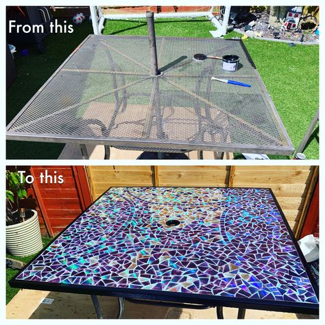 Tiling Table Top Diy, Mosaic Tile Table Top Diy, Mosaic Table Top Diy Outdoor, Sparkly Grout, Diy Mosaic Table Top, Mosiac Tile Outdoor Table Diy, Dvd Mosaic, Spray Paint Chairs, Best Grout Cleaner