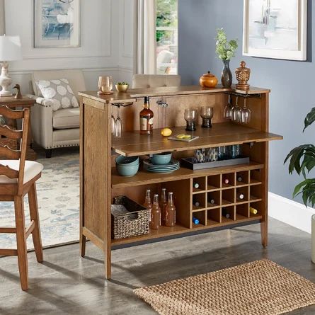 Kingstown Home Maspeth Bar with Wine Storage | Wayfair Wine Storage Cabinet, Bar With Wine Storage, Wine Storage Cabinets, Home Bar Cabinet, Bar Sala, Living Room Bar, Wood Home Decor, Wine Cabinets, Dining Room Bar