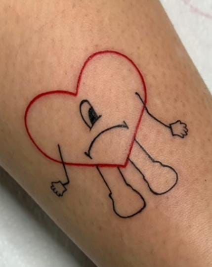 Bad Bunny Small Tattoo, Bad Bunny Uvst Tattoo, Bad Bunny Heart Tattoo, Bad Bunny Inspired Tattoos, Bad Bunny Tattoo Ideas, Bad Bunny Tattoo, Bunny Tattoos, Sharpie Tattoos, Music Tattoo Designs