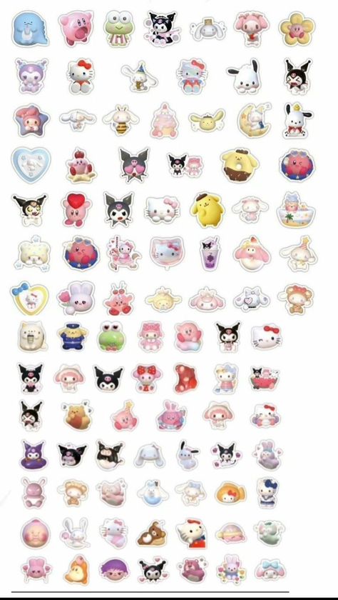 Sanrio Stickers Printable Sheet, Sanrio Stickers Printable, Printable Vintage Stickers, Printable Cute Stickers, Sanrio Stickers, Blue Stickers, Pink Stickers, Whatsapp Stickers, Whatsapp Sticker