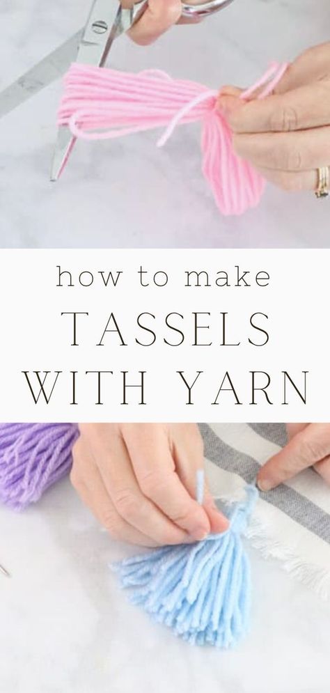 Making Fringe With Yarn, Adding Tassels To Blanket, How To Make Bookmark Tassels, How To Make Tassels For Crochet Blanket, How To Make A Tassel With Yarn, How To Make Yarn Tassels, Make Tassels With Yarn, Yarn Tassel Diy, Tassels Diy Tutorials