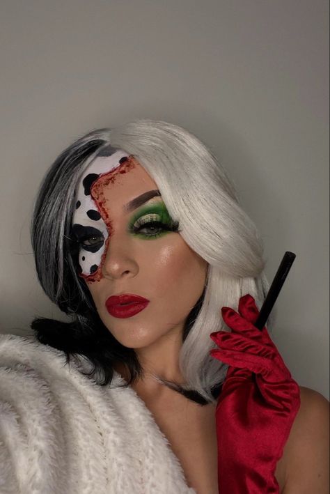 Cruella Makeup Halloween, Cruella Makeup, Cruella Deville Makeup, Evil Makeup, Cruella Deville Costume, Devil Makeup, Cruella Deville, Amazing Halloween Makeup, Halloween Queen