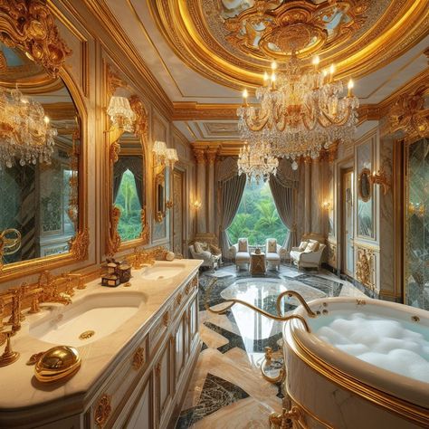 English Mansion Interior, Knightcore Aesthetic, Royal Castles Interior, Royal Luxury Bedroom Design, Palace Bathroom, British Mansion, Castle Aesthetic Interior, Mansion Aesthetic, Royal Bathroom