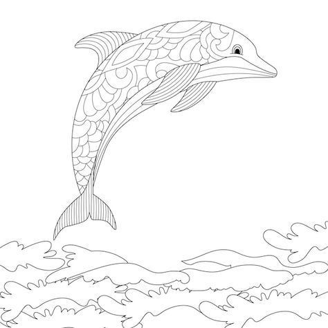 Jumping baby dolphin geometric sea wave ... | Premium Vector #Freepik #vector #background #pattern #abstract #book Dolphin Vector, Baby Dolphin, Dolphin Coloring Pages, Baby Dolphins, Sea Wave, Art Study, Coloring Book For Adults, Sea Waves, Art Studies