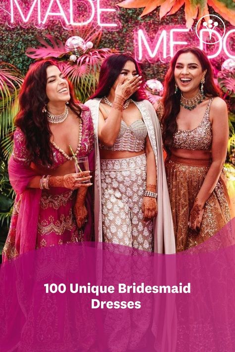 Why wear regular coordinated outfits that the conventional bridesmaids pick when you can do more! Here are 100 of the trending unique bridesmaid dresses for inspiration. Lehengas For Reception Bridesmaid, Braidsmaids Dresses Indian, Wedding Season Dresses Indian, Bridesmaid Dresses For Indian Wedding, Unique Bridesmaid Outfits, Bridesmaids Dresses Indian, Reception Dress Bridesmaid Indian, Reception Outfits For Bridesmaid, Bride Sister Dress Indian Weddings