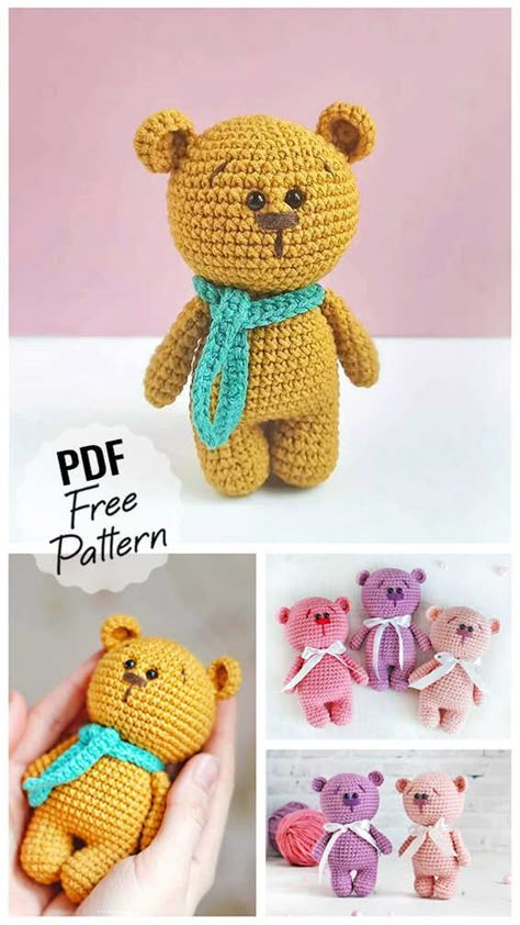 Crochet Mini Bear Amigurumi Free PDF Pattern Crochet Mini Bear, Crochet Teddy Bear Pattern Free, Modern Haken, Teddy Bear Patterns Free, Bear Patterns Free, Crochet Bear Patterns, Bear Amigurumi, Easy Crochet Animals, Crochet Teddy Bear Pattern