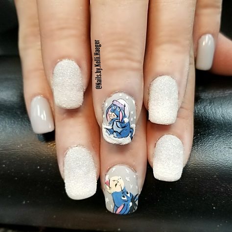 Eeyore winter nails Eeyore Eye Makeup, Eeyore Nails Simple, Eeyore Nails, Eeyore Christmas Nails, Eyeore Tattoos Eeyore Quotes, Eeyore With Butterfly, Beauty Illustration, Winter Nails, Fun Nails