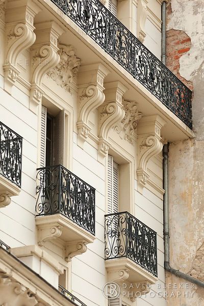 Ornamental balconies in the spa town of Vichy in the Auvergne. Ornamental Molding, Vichy France, Wrought Iron Balcony, Architecture Styles, Balcony Railings, Architecture Antique, Town Houses, Bilik Mandi, Classic House Exterior