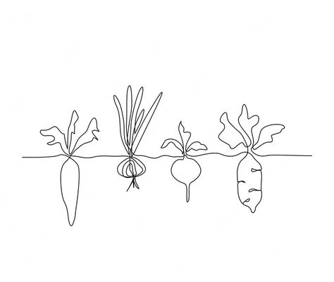 Vegetable Tattoo, Continuous Line Tattoo, Vegetable Drawing, Plant Sketches, Continuous Line Art, Single Line Art, Line Doodles, Vegetable Illustration, Vegetable Plants