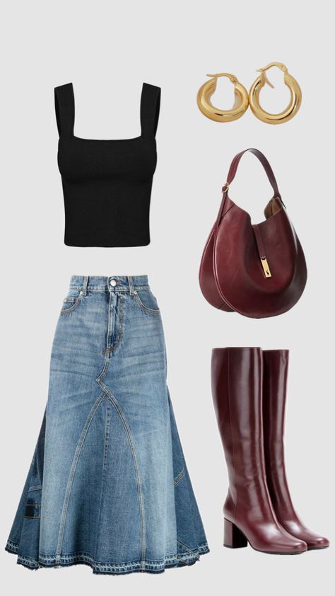 Vestiti Edgy, Jeans Skirt, 2000s Fashion Outfits, Looks Street Style, Mode Ootd, Modieuze Outfits, Mein Style, Fashion Mistakes, Looks Chic