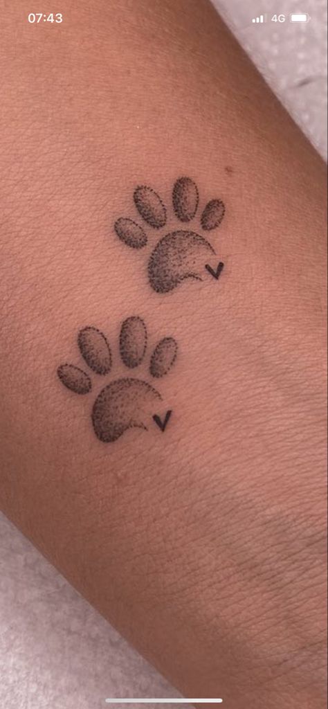 Simple Pawprint Tattoo, Small Dog Paw Tattoos For Women, Small Tattoos For Dogs That Passed, Small Paw Print Tattoo, Cat Paw Print Tattoo, Cat And Dog Tattoo, Animal Tattoos For Women, Pet Memory, Pawprint Tattoo