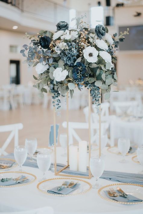 Blue Wedding Theme Centerpieces, Shades Of Blue Wedding, Classic Blue Wedding, Blue Wedding Receptions, Blue Wedding Centerpieces, Baby Blue Weddings, Blue Winter Wedding, Blue Wedding Decorations, Elegant Wedding Themes