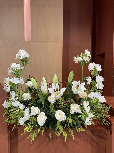 Alstroemeria Flower Arrangements, Alter Flowers For Church, Altar Arrangement Church, Church Flower Arrangements Altars Ideas, Altar Decorations Church, Church Altar Flowers, Altar Flower Arrangements, Easter Church Flowers, Church Wedding Flowers