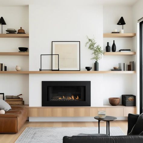 20 Fireplace With Built Ins on Both Sides Ideas to Make the Most of Your Living Space - HearthandPetals Madrid Living, Bungalow Extension, Minimalist Fireplace, Inset Fireplace, Built In Shelves Living Room, Living Room Built Ins, Fireplace Shelves, Fireplace Built Ins, Fire Places