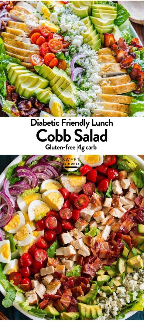 This Keto Cobb Salad Recipe is a healthy, complete keto lunch made of chopped romaine lettuce, crisp bacon, roasted chicken breast, hard-boiled eggs, avocado, and Roquefort cheese.Bonus, you can choose from a Red Wine Vinaigrette or Keto Ranch Dressing to serve this salad to your liking. Red Wine Vinaigrette Dressing Recipe, Keto Cobb Salad, Keto Ranch Dressing, Ranch Salad Dressing Recipes, Cobb Salad Dressing, Keto Ranch, Keto Salad Dressing, Classic Cobb Salad, Vinaigrette Dressing Recipe