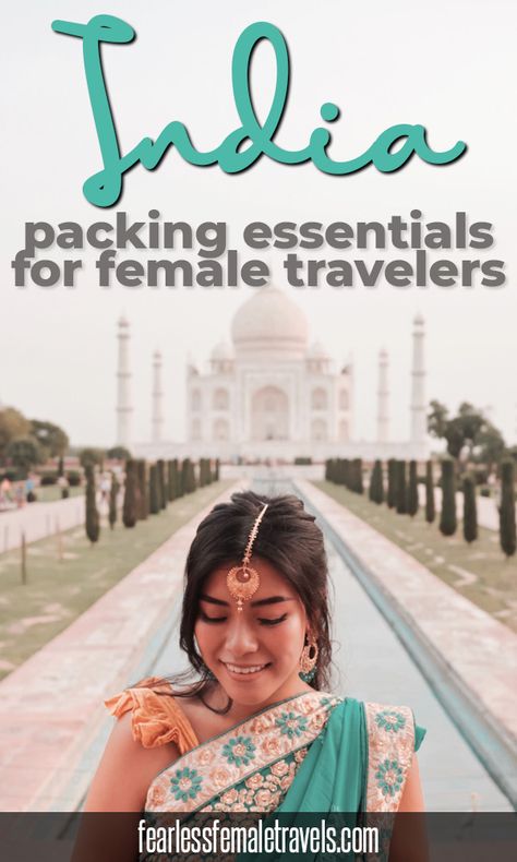 India packing list for female travelers. Featuring the essential solo travel products you need to pack for your trip to India, plus what you can leave at home and what to buy when you're shopping in India! What To Pack For India Women, Travel To India Packing Lists, India Packing List Woman, Traveling To India Tips, India Tourist Outfits, Packing For India Trip, India Trip Outfit What To Wear, India Clothing Women, What To Wear In India Woman Travel