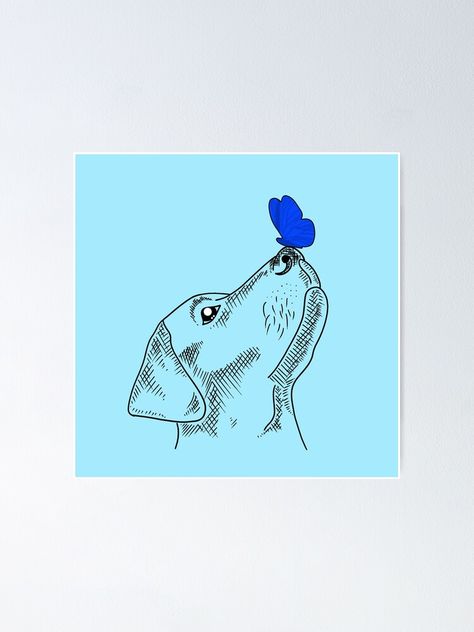 "beautiful Labrador dog watching a blue butterfly on his nose" Poster by IvyArtistic | Redbubble Butterfly On Dogs Nose Drawing, Blue Dog Tattoo, Dog With Butterfly On Nose Drawing, Dog With Butterfly Tattoo, Dog With Butterfly On Nose Tattoo, Dog Butterfly Tattoo, Butterfly On Nose Drawing, Dog With Butterfly On Nose, Labrador Tattoo Ideas