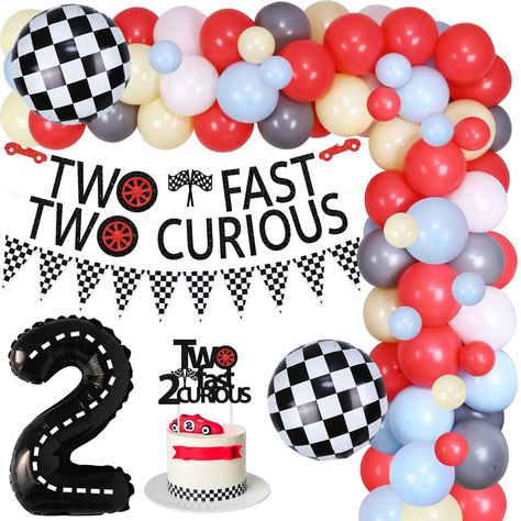 PRICES MAY VARY. Two Fast Birthday Decorations: Include 55pcs latex balloons 12”, 15pcs latex balloons 5”, two fast two curious banner, two fast 2 curious cake topper, checkered pennant banner, 2pcs checkered foil balloons 18”, number 2 foil balloon 40”, race car foil balloon 24”*43”, balloon tape strip and 1 roll of adhesive dots. Race Car Party Decorations: 2 fast 2 curious birthday decorations are designed as cool race car themed patterns, will add a strong atmosphere for boys race car two fa Car Birthday Decorations, Two Fast Two Curious, Race Car Birthday Decorations, Race Car Party Decorations, Cars Birthday Party Decorations, 2nd Birthday Party For Boys, 2nd Birthday Boys, Cars Theme Birthday Party, 2nd Birthday Party Themes