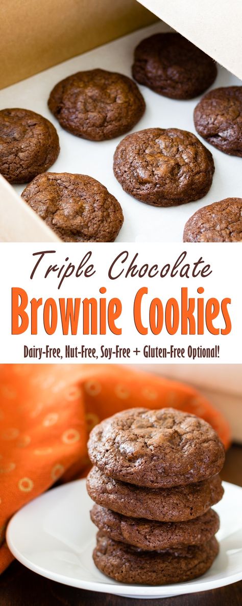 Soy Free Cookies, Dairy Free Cookie Recipe, Nut Free Cookies, Nut Free Desserts, Chocolate Brownie Cookies, Dairy Free Cookies, Cookie Brownie Recipe, Gluten Free Cookie Recipes, Soy Free Recipes