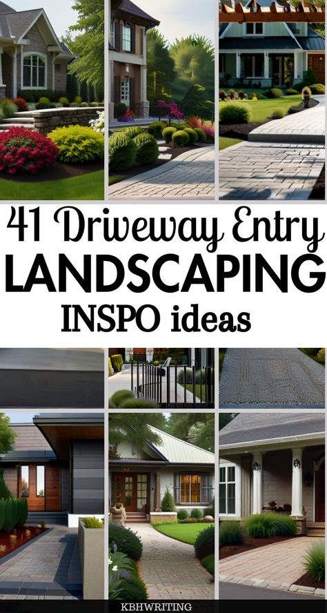 40 Modern Driveway Entry Landscaping Ideas Sidewalk Landscape Ideas, Side Driveway Ideas Front Yards, Garage Landscape Ideas, U Shaped Driveway Ideas Front Yards, Landscaping Beside Driveway, Landscaping By Driveway, End Of Driveway Landscaping Ideas, Large Front Garden Ideas, Landscape Along Driveway