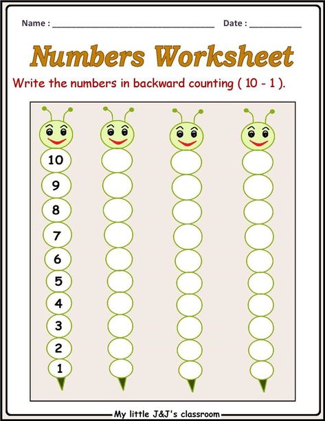 Backward counting worksheet from 10 to 1-kindergarten children Maths Worksheets For Kindergarten, Backward Counting, Math Counting Worksheets, Worksheet For Nursery Class, Lkg Worksheets, Counting Worksheet, Free Printable Alphabet Worksheets, Nursery Worksheets, Fun Math Worksheets